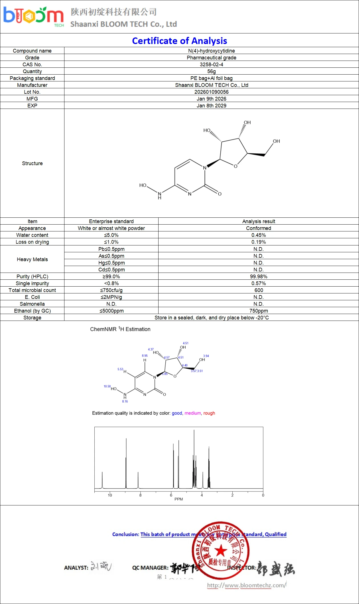 N(4)-hydroxycytidine COA | Shaanxi BLOOM Tech Co., Ltd N(4)-hydroxycytidine COA | Shaanxi BLOOM Tech Co., Ltd